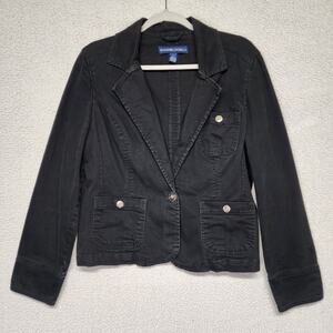 Vintage Y2K Bandolino Jean Denim Jacket Size L Black Stretch Gilmore Girls 2000s